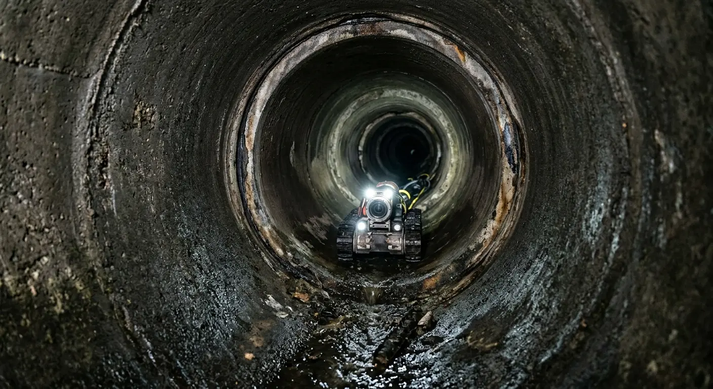 Robotic sewer camera inspecting pipe interior for Sewer Line Repair in Manor